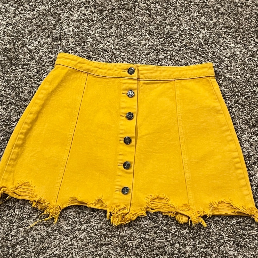 Yellow Button-Up Denim Skirt